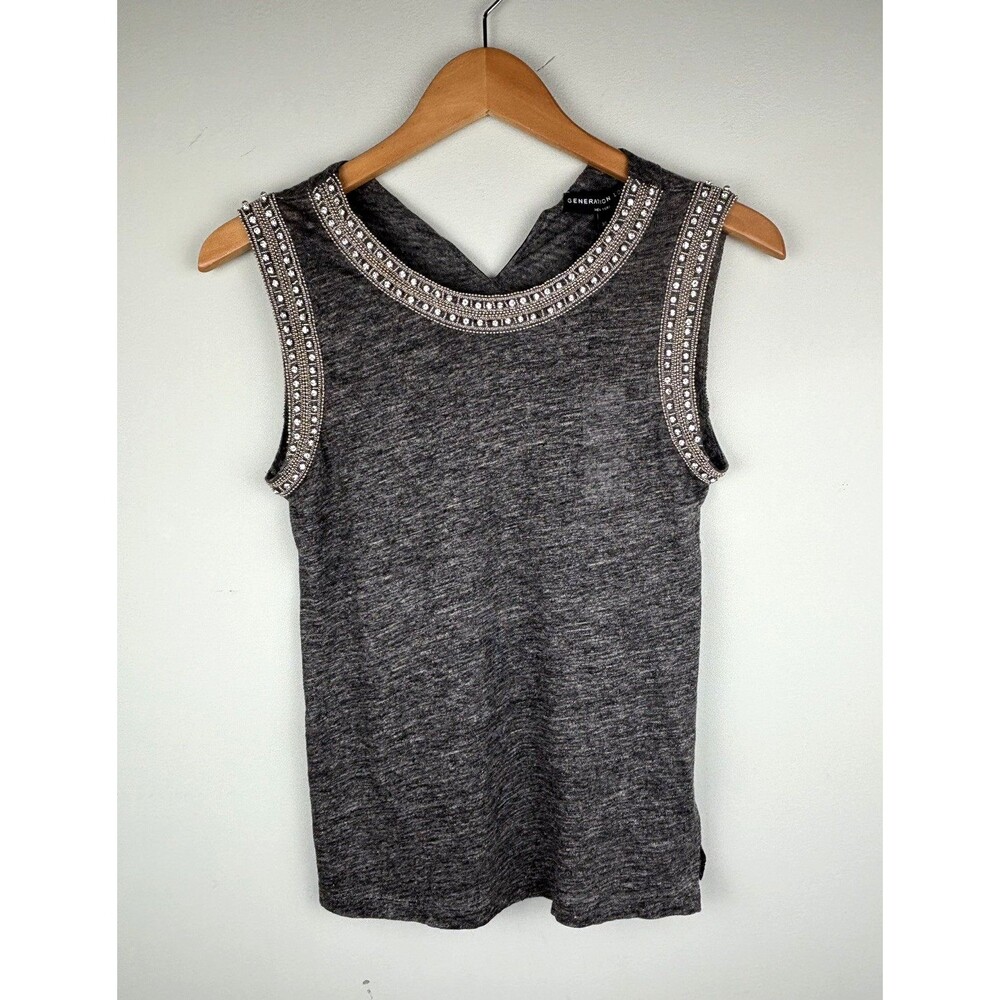 NWT Size XS Generation Love Lucy Crystal Gray Sleeveless Tank Beaded Top